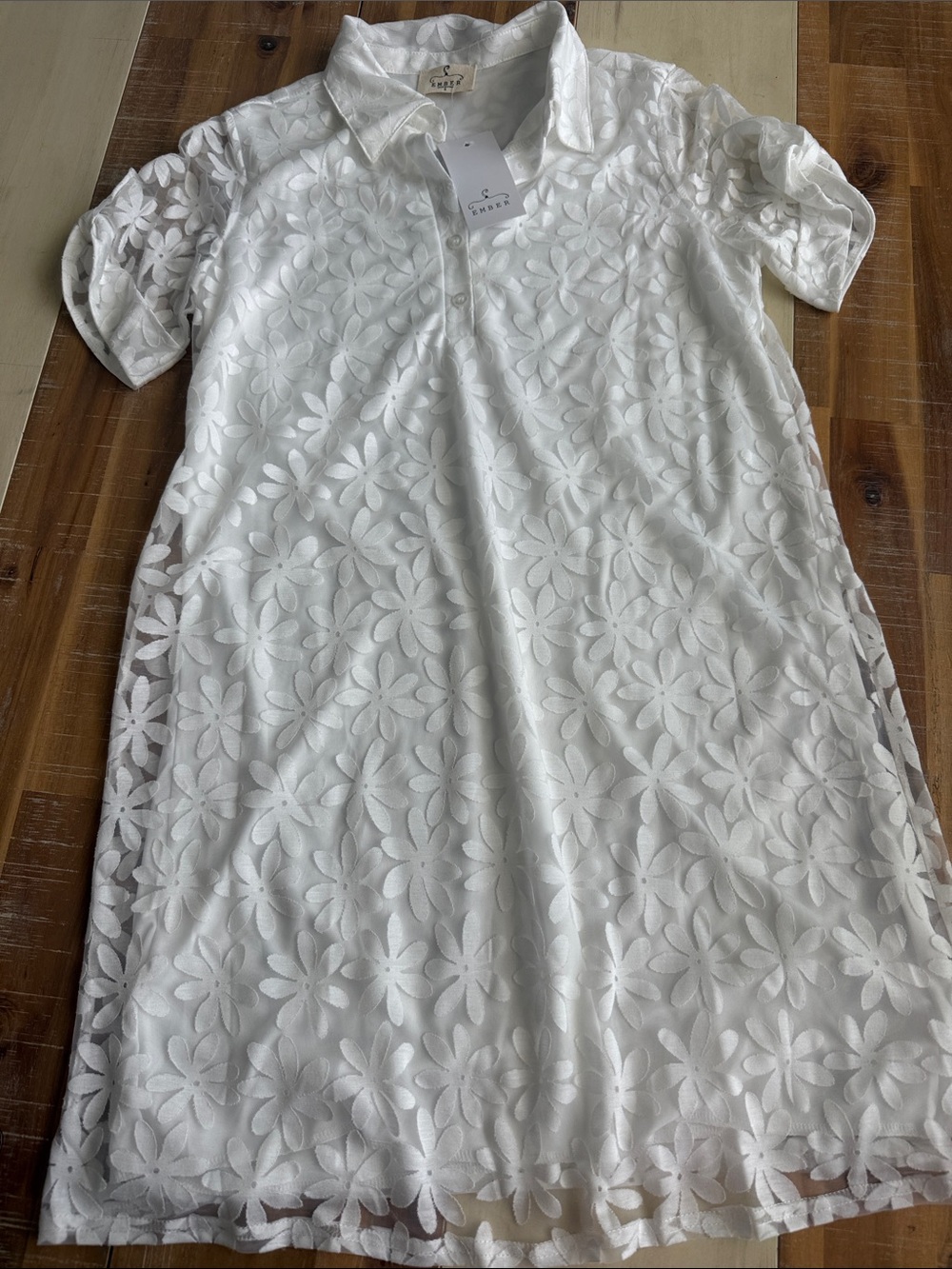 EGRET White Daisy Lace Polo Mini Dress